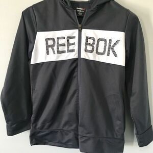 Reebok Kids Full Zip Hooded Jacket Gray With White Reebok in Black Size M 10-12